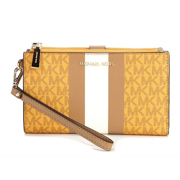 NWT Michael Kors Jet Set Signature Logo Stripe Double Zip Wristlet